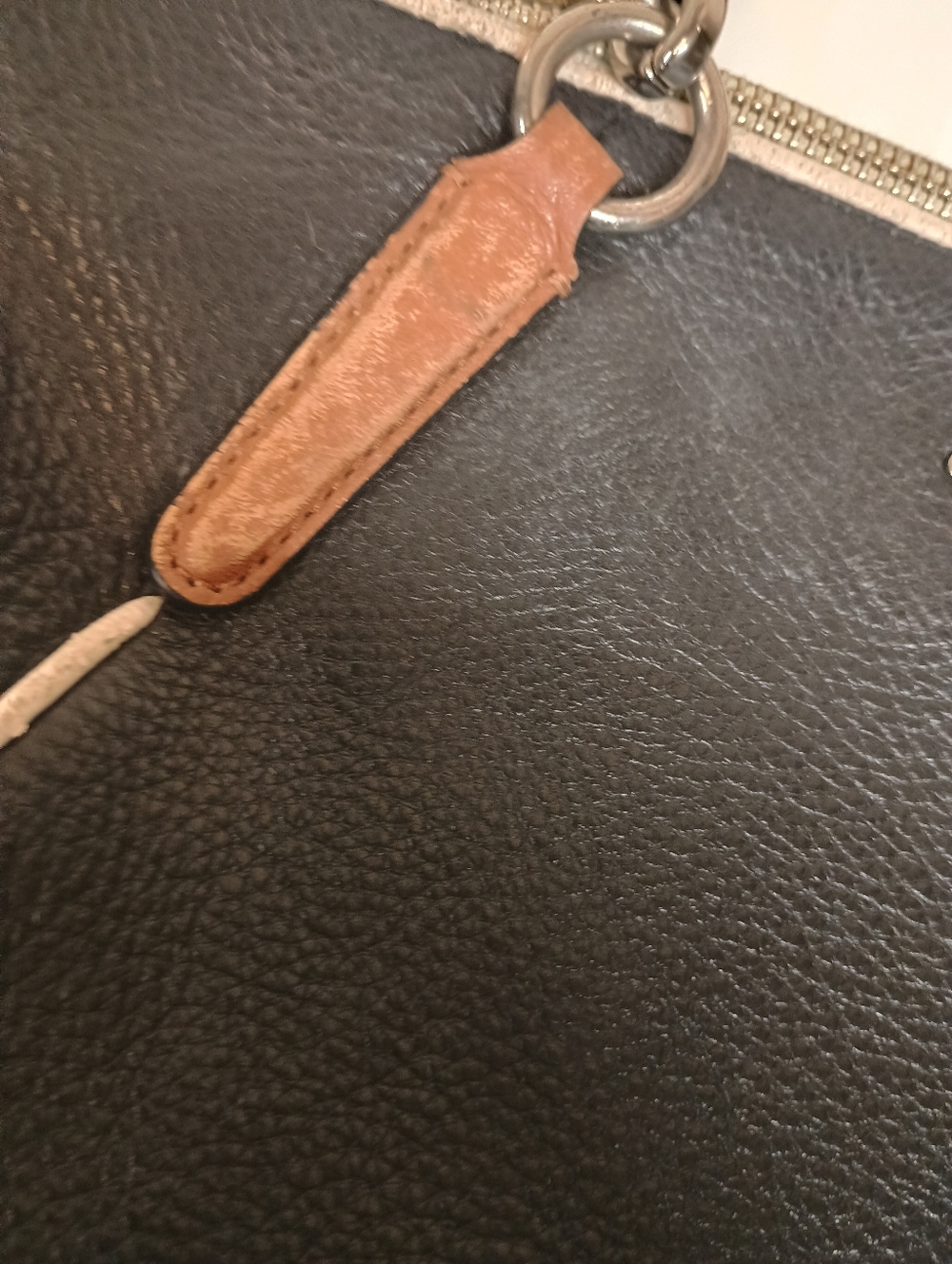 Coach Black Leather Tote with Tan Handles and Cream Trim For Repair - Picture 3 of 13